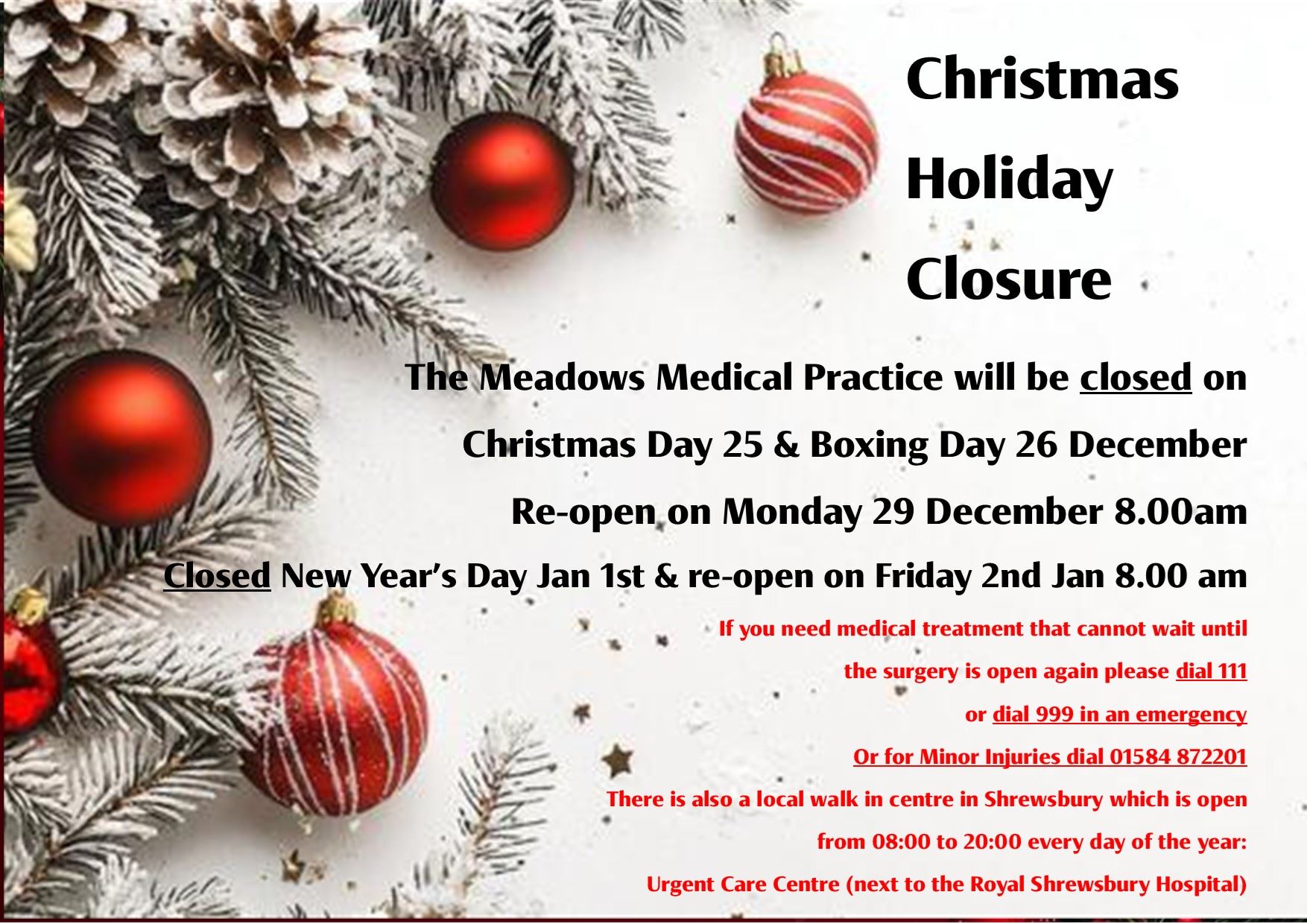 Christmas Holiday Closure poster